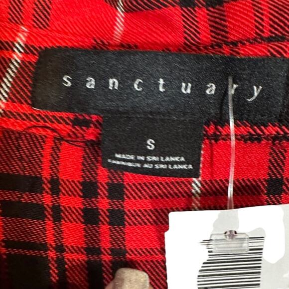 Sanctuary Red Plaid Long Sleeve Collared Button Down Shirt Women Sz S - Picture 7 of 9